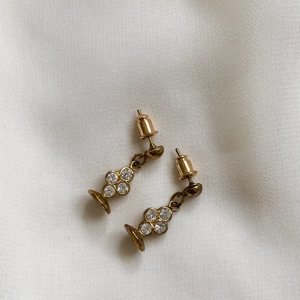 VTG Gold CZ Diamond Token Clover Earrings